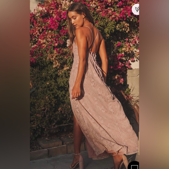 Lulus Stolen Moments Dusty Pink Lace-Up Lace Maxi Dress - Picture 2 of 6